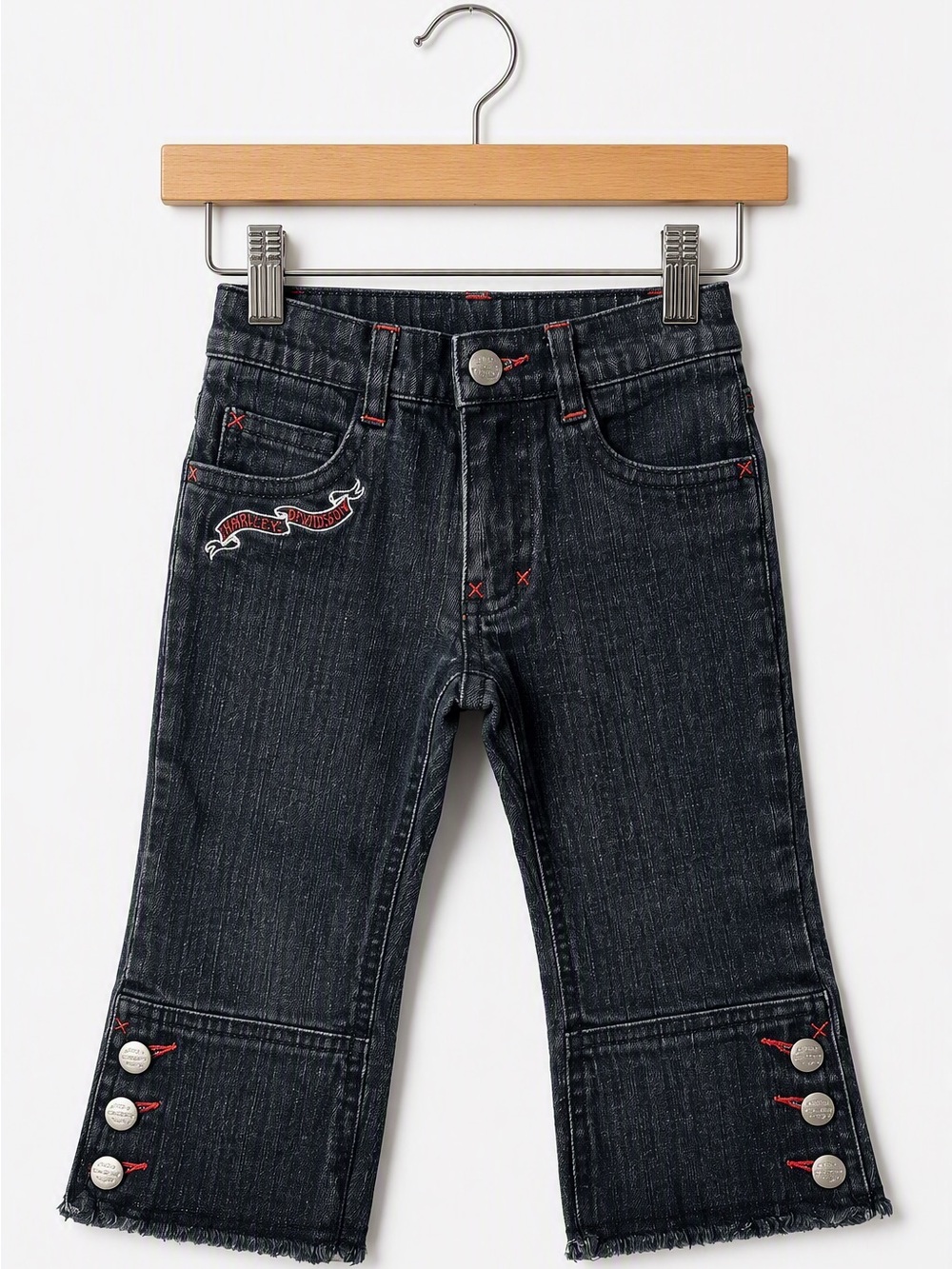 Harley-Davidson Girls Embroidered Button Hem Jeans Size 4 Biker Y2K Grunge